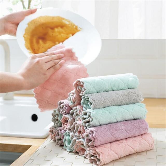 5pcs Double-layer Absorbent Microfiber Kitchen Dish Cloth No