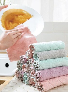 5pcs Double-layer Absorbent Microfiber Kitchen Dish Cloth No