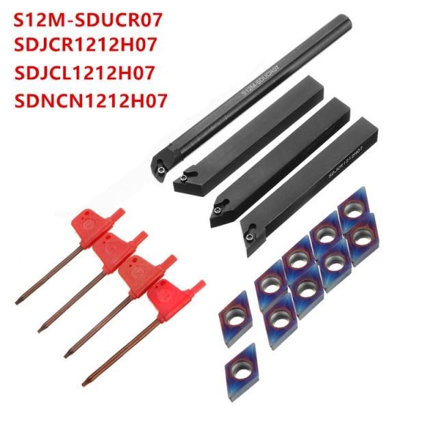 4pcs 12mm Lathe Boring Bar Turning Tool Holder with 10pcs Bl