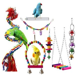 7Pcs Pet Bird Parrot Chewing Toys Colorful Hammock Stand Bel