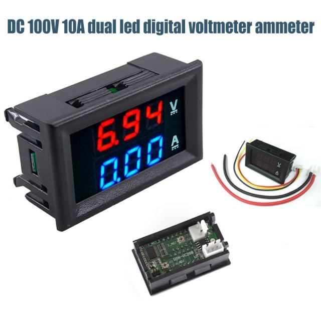 DSN-VC288 DC 100V 10A Voltmeter Ammeter Blue + Red LED Amp D