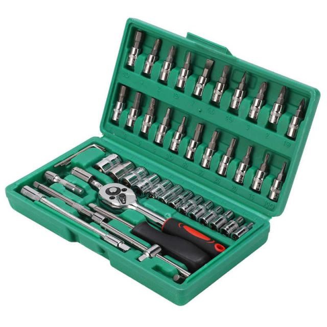 46Pcs Socket Bit Set Car Repair Wrench Universal Tools Kit B