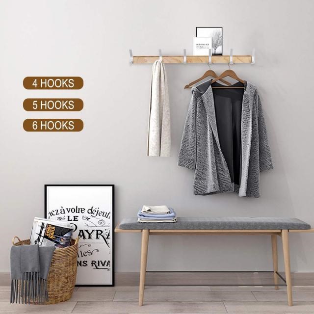 4/5/6 Hooks Space Saving Home Wall Hook Storage Rack Movable