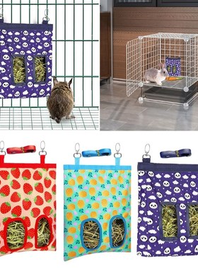 Rabbit Hay Feeder Bag Hanging Feeding Sacks Storage with 2 H