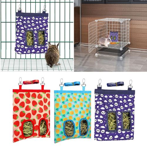 Rabbit Hay Feeder Bag Hanging Feeding Sacks Storage with 2 H