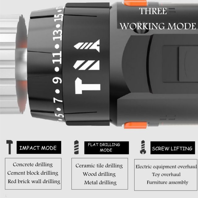 BLMIATKO 13mm 3 in 1 Brushless Impact Electric Drill 23+3 To
