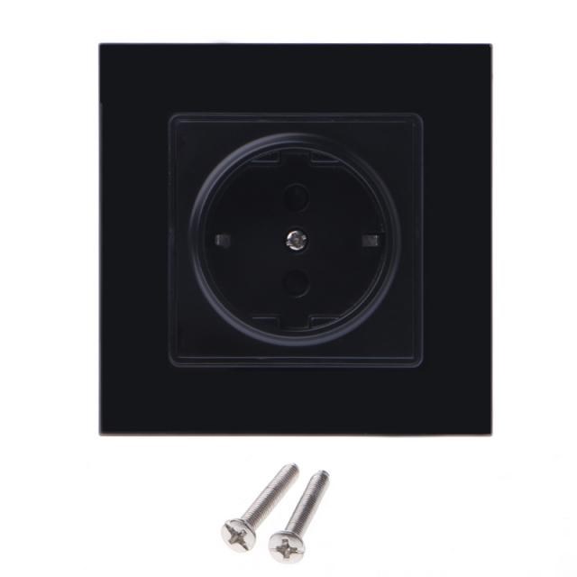 Wall Crystal Glass Panel Power Socket Plug Grounded 16A 110-