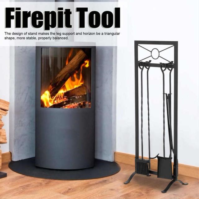 Fireplace Tools Set Firepit Tool Kit with Base Brush Shovel