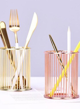 Stationery Metal Gold Rose Gold Desktop Pen Holder For Schoo