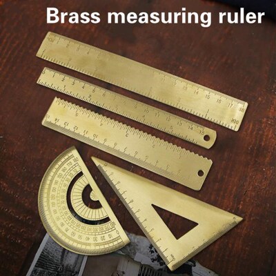 Vintage Brass Ruler Triangle Ruler Wave ruler Protractor Sch
