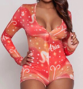 hirigin Zodiac Signs Bodysuit Sexy Women Long Sleeve Bodycon