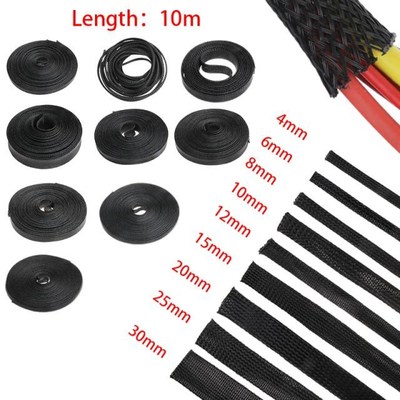 10M Black Insulation Braided Sleeving 4/6/8/10/12/15/20/25mm