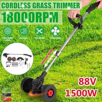 1500W 88V Cordless Grass Trimmer Double Wheel Electric Lawn