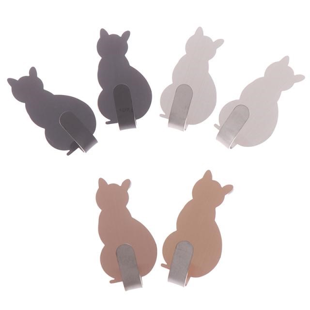 Hot! 2pcs Self Adhesive Hooks Cat Pattern Storage Holder 适