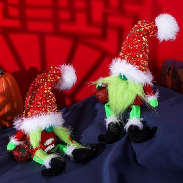Christmas Decoration Dwarf Faceless Doll Green Fur Monster