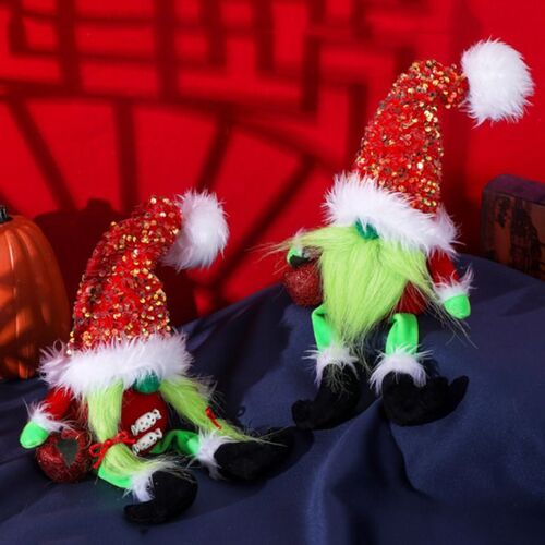 Christmas Decoration Dwarf Faceless Doll Green Fur Monster