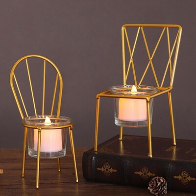 2 PCS Nordic Chair Shape Metal Candle Holder Desktop Candles