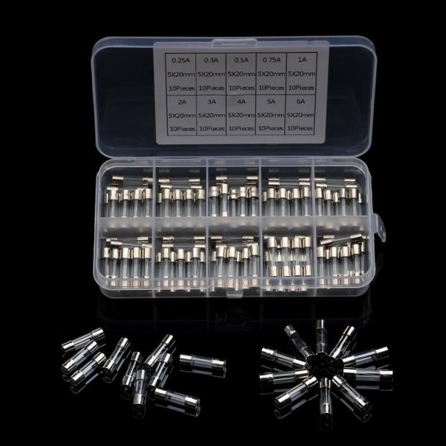 100PCS Quick Fuse Glass Tube Fast-blow Glass Fuse Tubes Asso