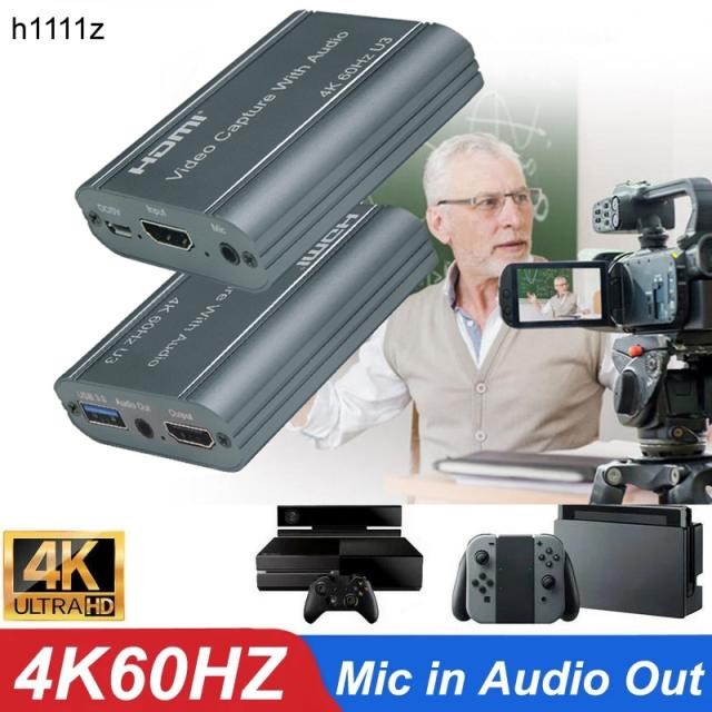4K 60Hz HDMI Video Capture Card 3.5mm Audio Out Mic In TV Lo