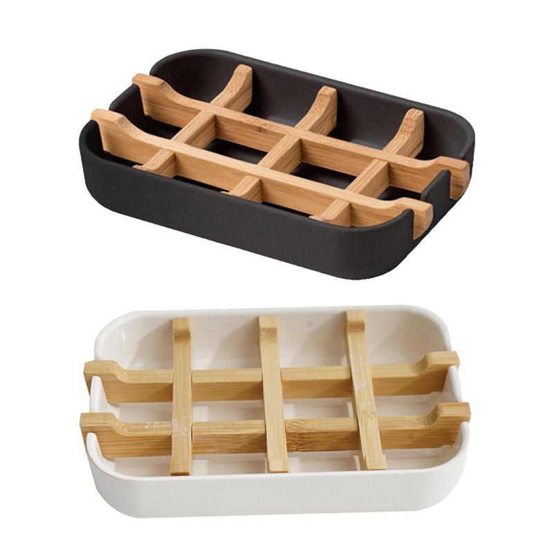 Bamboo Soap Holder Bathroom Detachable Soap Box Drain Wooden