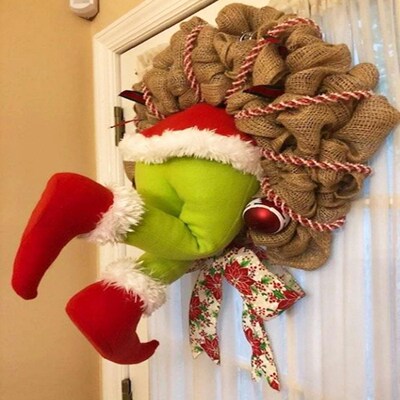 Christmas Thief Burlap Stealer Design Home Front Door Wreath