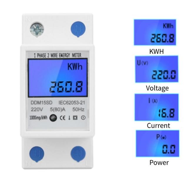 DDM15SD Electronic Power Meter 5-80A LCD Backlight Digital D