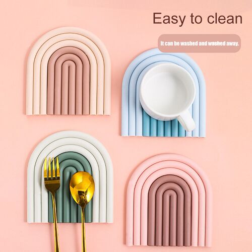 Nordic style Silicone Removable Rainbow Coasters Insulation