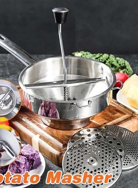 Stainless Steel Pumpkin Potato Masher with 3 Discs for Makin