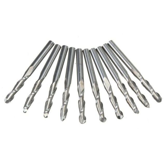10Pcs/set Sliver 1/8 Inch Shank 2 Flutes Carbide Ball Nose E