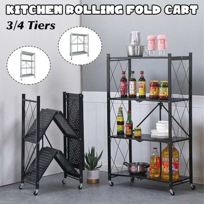 3/4 Tiers Rolling Folding Cart Mobile Storage Trolley Shelf