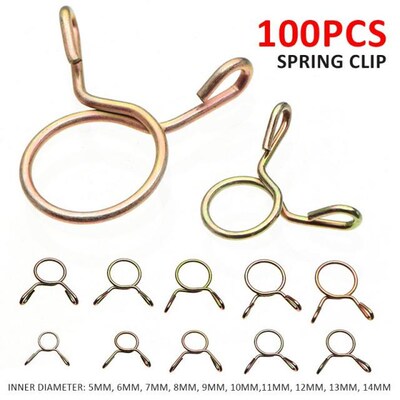 100PCS 5-14mm Galvanized Steel Wire Spring Clip Water Hose P