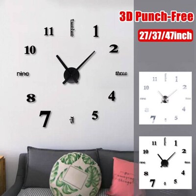 27/37/47 Inch Large DIY Quartz 3D Wall Clock Living Room Big