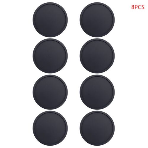 8 Pcs Round Black Thicken Glass Coasters Durable Silicone Pa