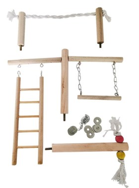 Parrot Climbing Ladder Swing Toy Natural Wood Bird Conure Ca