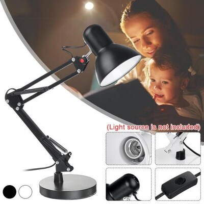 E27 Adjustable Metal Swing Arm Desk Lamp Clamp Mount Flexibl