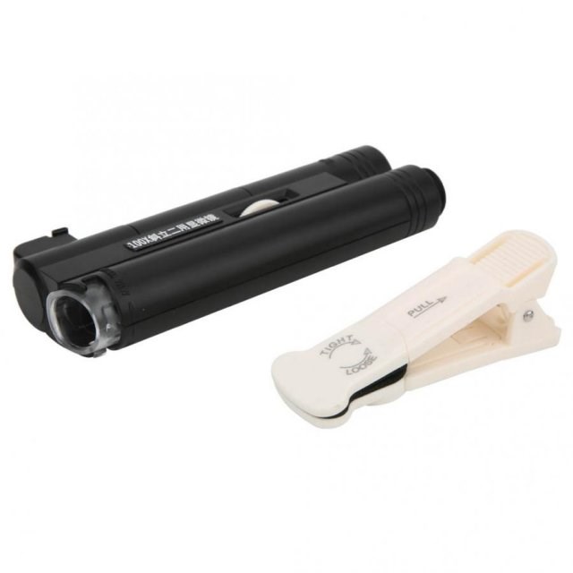 100X Pocket Microscope Portable LED Clip Incline/Vertical Du