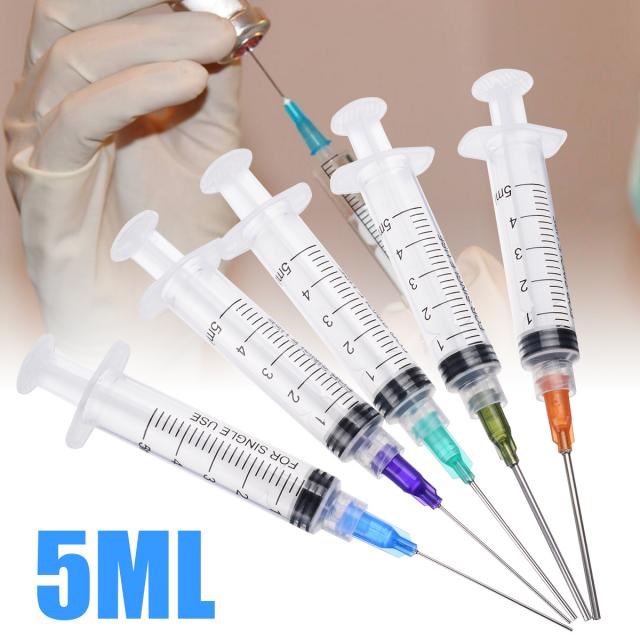 5PCS 5ml Dispensing Syringe Crimp Sealed Needle Tips 适用于