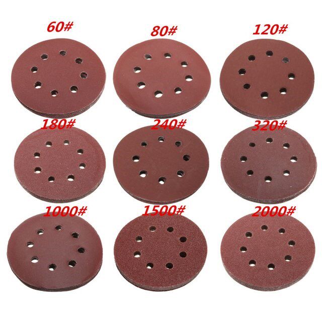 5 inch 125mm 10Pcs Sanding Discs 8 Holes 60# 80# 100# 120# 1