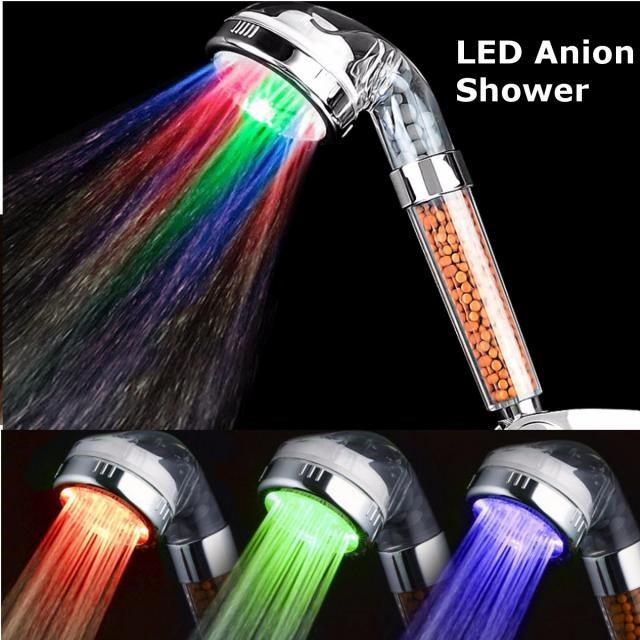 3 Colors LED Shower Head 220/235mm Temperature Sensor Anion