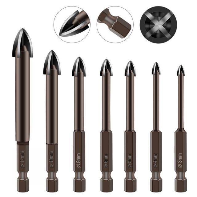 7Pcs Hexagonal Handle Glass Tile Diamond Drill Bit Set Carbi