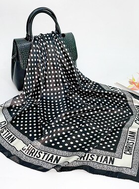 90cm Silk Scarf Women Spring/summer 2021 New Black Polka Dot