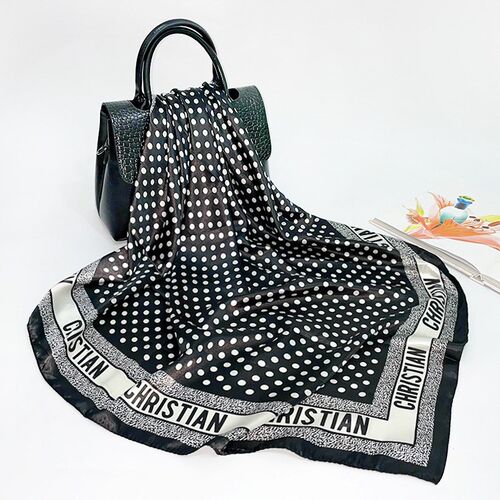 90cm Silk Scarf Women Spring/summer 2021 New Black Polka Dot