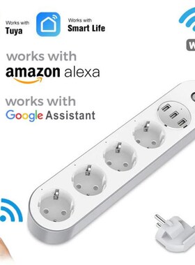 WiFi Tuya Smart Power Strip 4 AC EU Electric Plug Outlets Wi