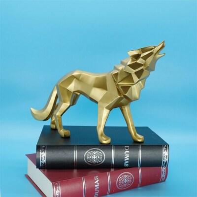 Animal Geometric Wolf Statue Nordic Style Resin Model Home W