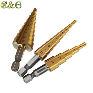 3pcs Steel HSS Drill Titanium Bits Step 12mm 20mm