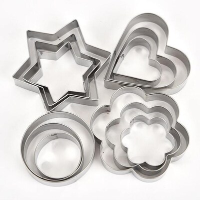 12pc/set Baking Moulds Stainless Steel Cookie Cutters Plunge