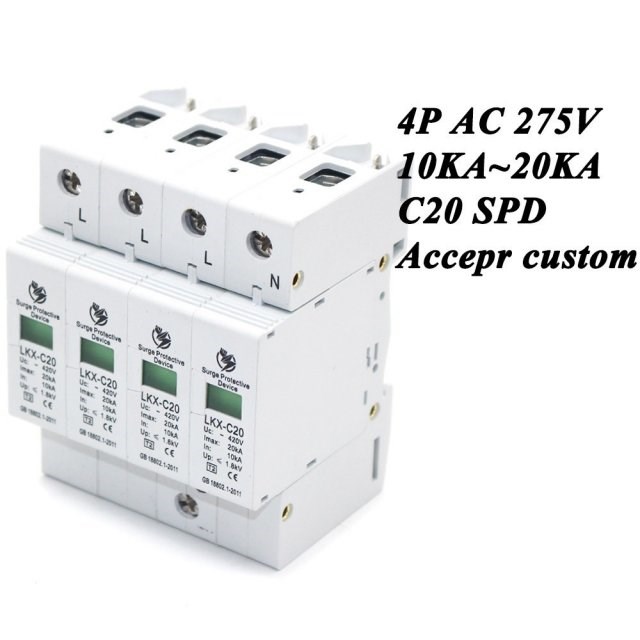 Hot sale C20-4P 10KA~20KA ~275V AC SPD House Surge Protector