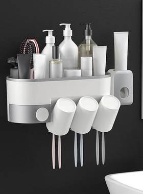 ABS Wall Mount Toothbrush Holder With Toothpaste Squeezer Pu