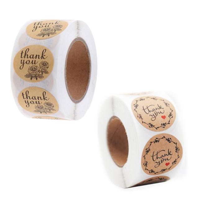 500pcs/roll 16 Designs Thank You Kraft Stickers Round Seal L