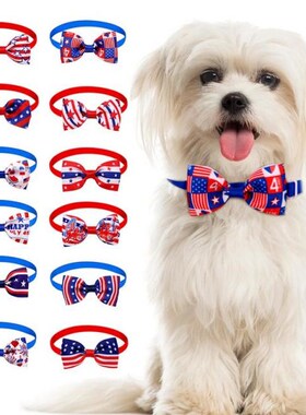July 4 USA Flag Pet Dog Collar Dog Bow Tie  Necklace Adju